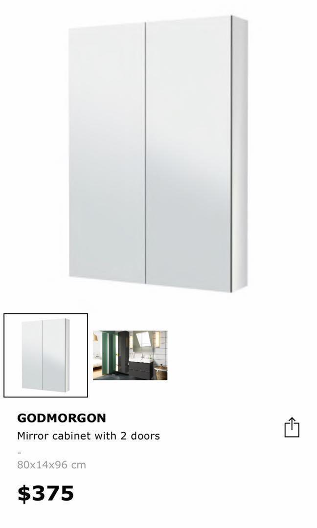 Ikea Mirror Cabinet 2 Doors Godmorgon Series Furniture Shelves