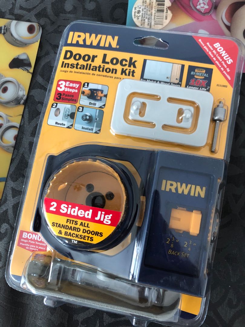 Irwin door lock installation kit, Furniture & Home Living, Furniture