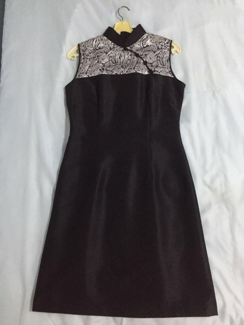 Madame Butterfly Black Cheongsum With Silver White Embroidered Lace Detail Women S Fashion Clothes Dresses Skirts On Carousell