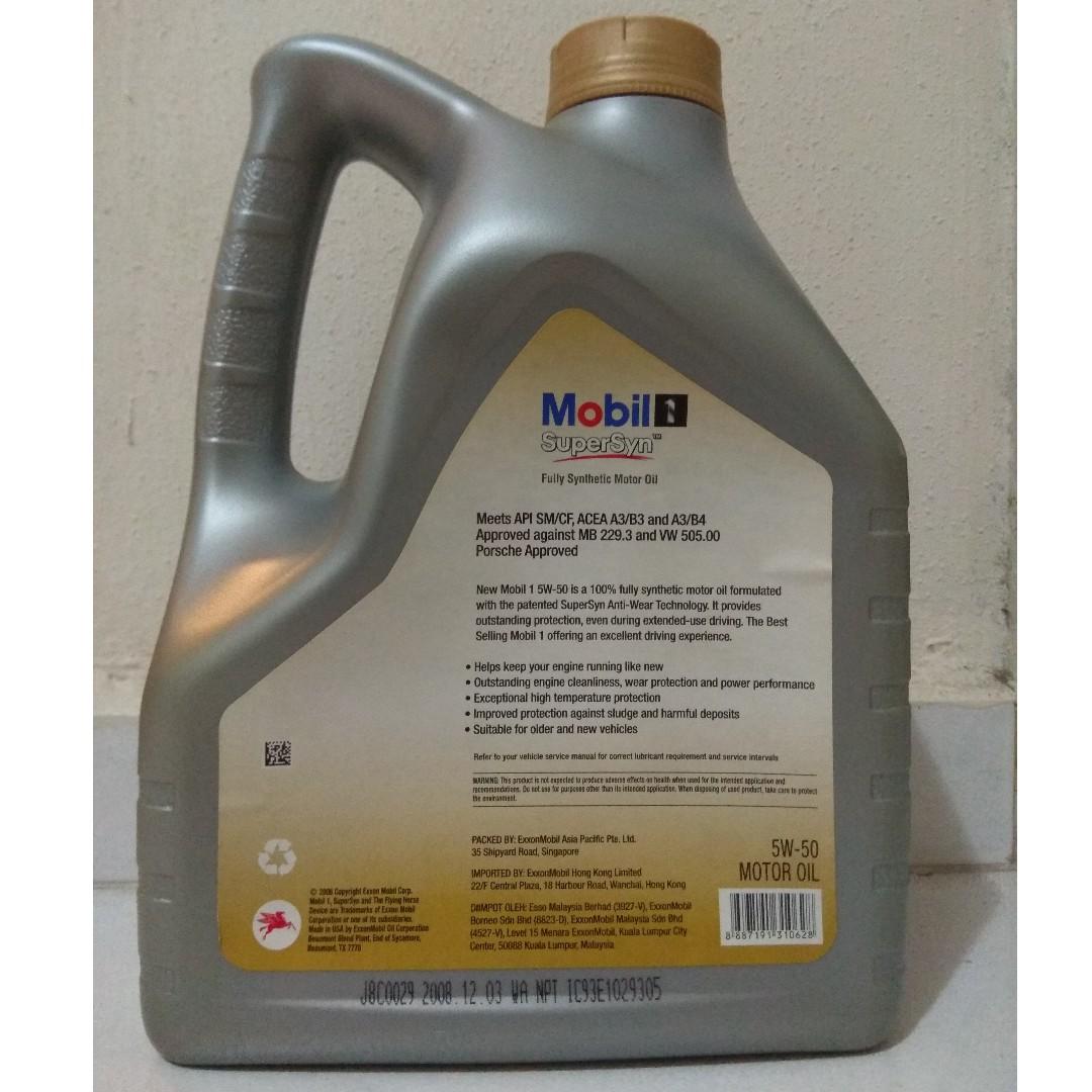 Mobil 1 5w 50 Fully Synthetic Motor Oil 4l Car Accessories Car Workshops Services On Carousell
