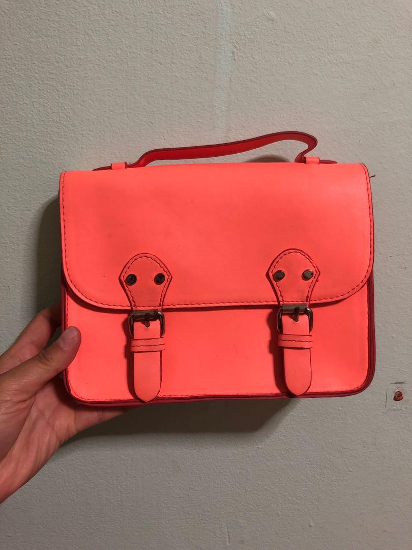 Neon coral messenger bag Women s Fashion Bags Wallets Cross body Bags on Carousell