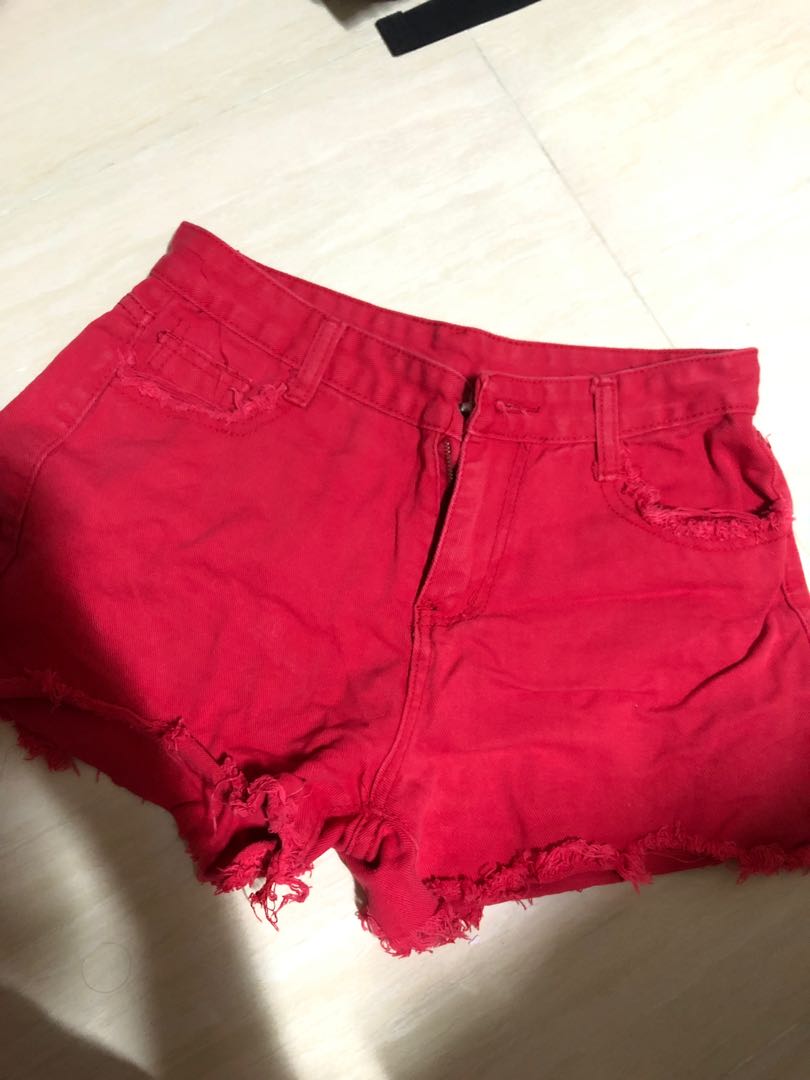 Red on sale ripped shorts
