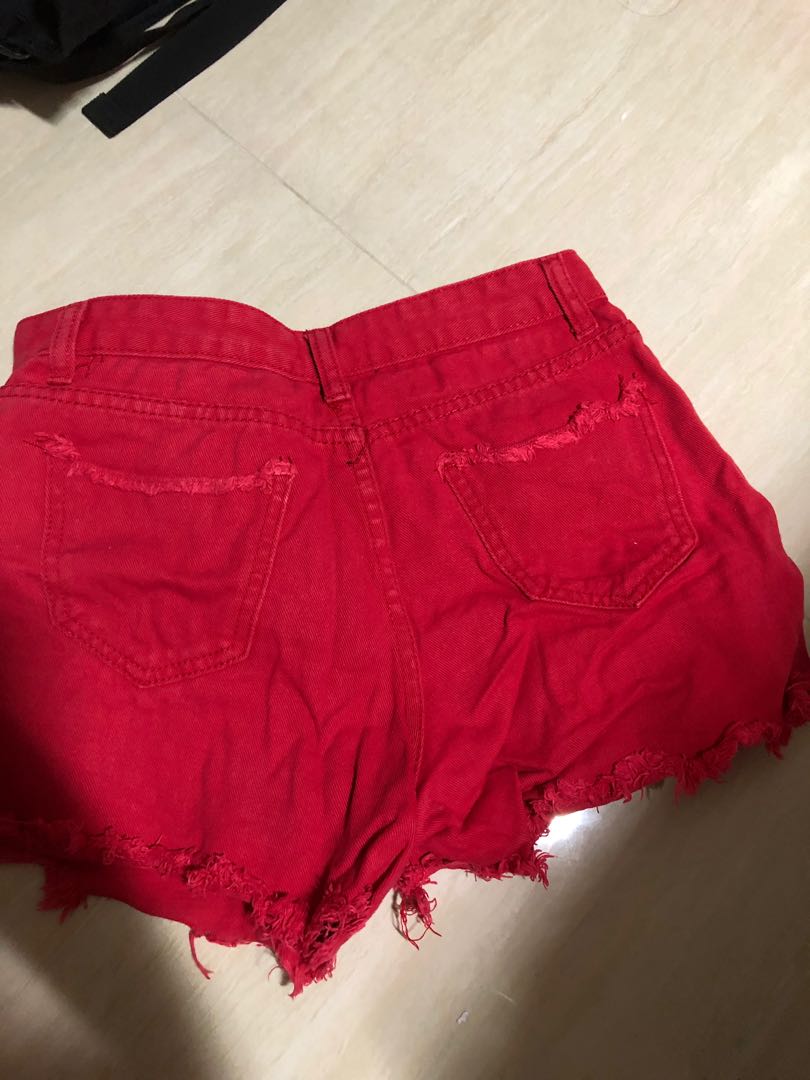 Red ripped hotsell shorts
