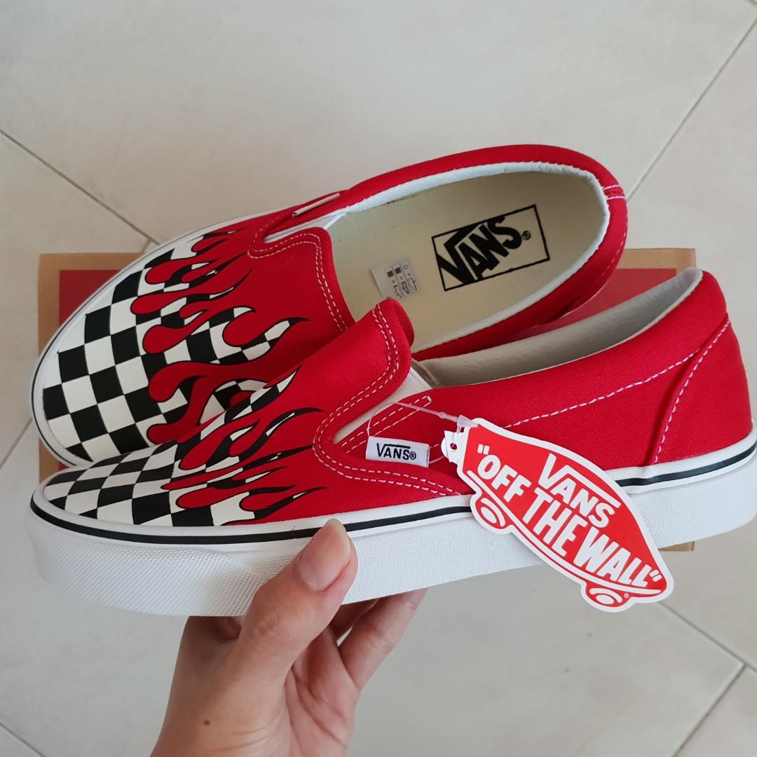 checkered red flame vans