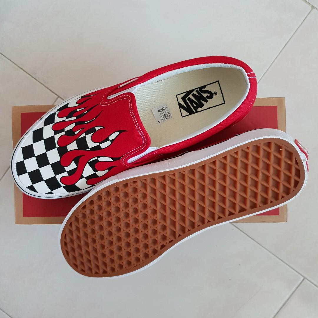 Red checkered flame slip on sales vans