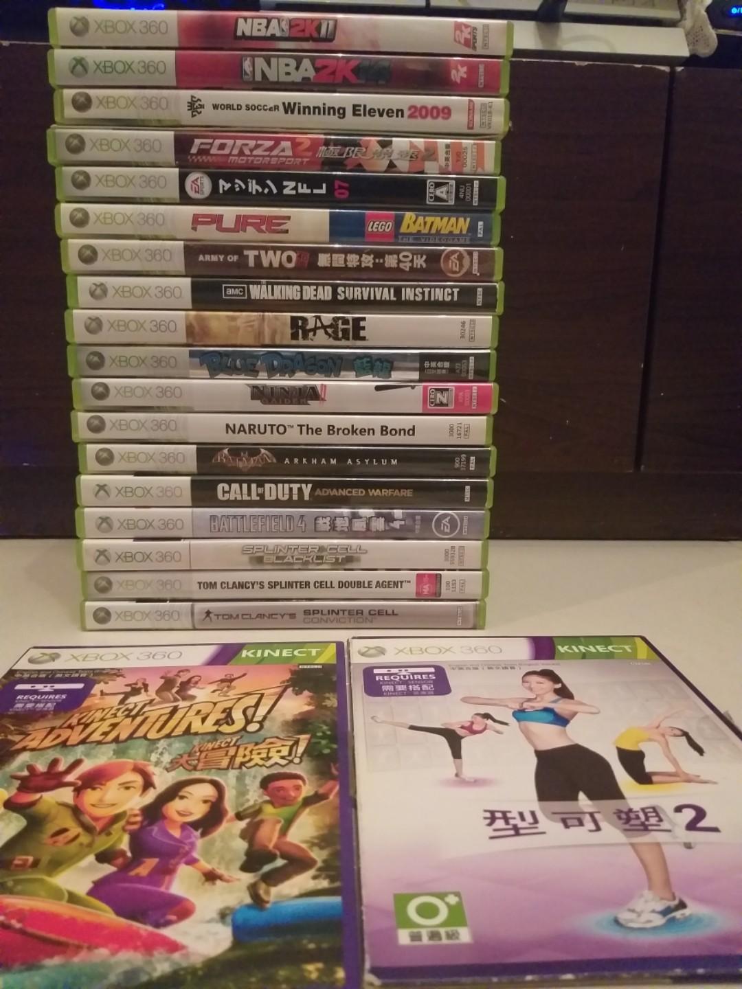 XBOX 360 GAMES （分類：Xbox）位於 Hong Kong。 由 j.singhtrog 提交（商品編號 213246708，圖片 1）。簡介： NBA 2K11: 100 NBA2K14: 120 WINNING 11: 100 MADDEN 07: 80 PURE/LEGO BATMAN: 150 ARMY OF TWO: 130 THE WALKING DEAD SURVIVAL INSTINCT: 120 RAGE: 100 BLUE DRAGON: 120 NINJA GAIDEN: 120 NARUTO, THE BROKEN BOND: 120 BATMAN: ARKHAM ASYLUM: 140 CALL OF DUTY ADVANCED WARFARE: 140 BATTLEFIELD 4: 170 SPLINTER CELL: BLACKLIST: 120 SPLINTER CELL: DOUBLE AGENT: 120 SPLINTER CELL: C