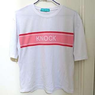 寬鬆 落肩 字母 粉紅 短T 短袖 T恤 Knock