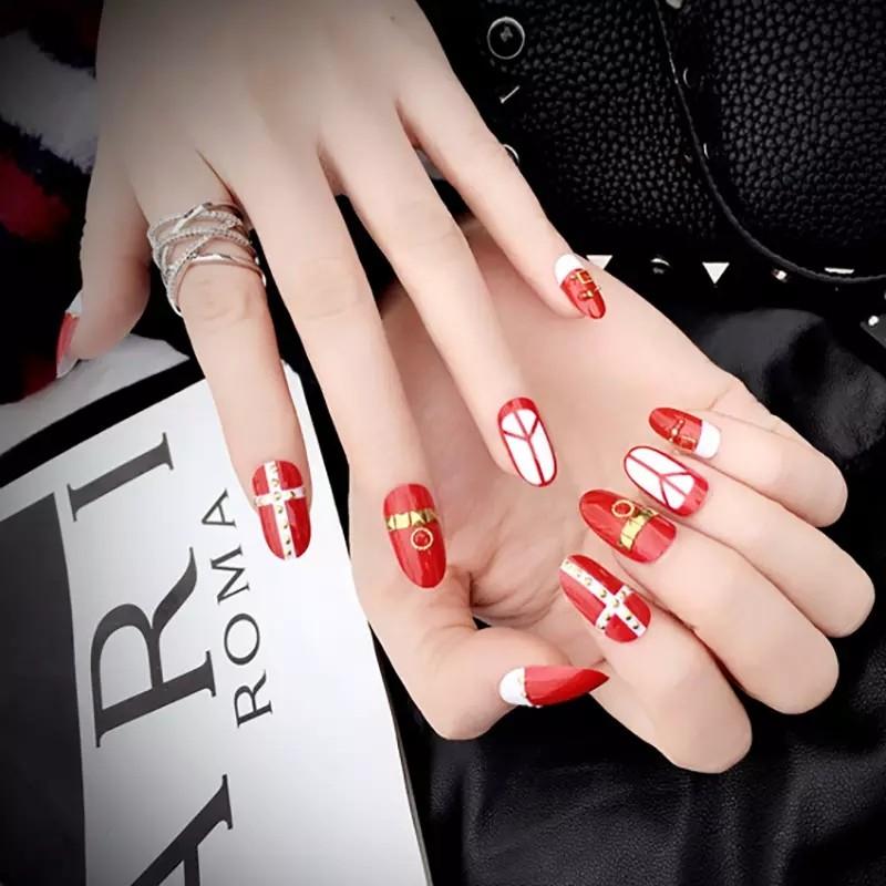 Almond Long Size Fake Nails Bride Wear Diy Nail Art Fashion Round Head Press On Nails 24 Pcs Tips Red Fake Nails With Glue Health Beauty Hand Foot Care On