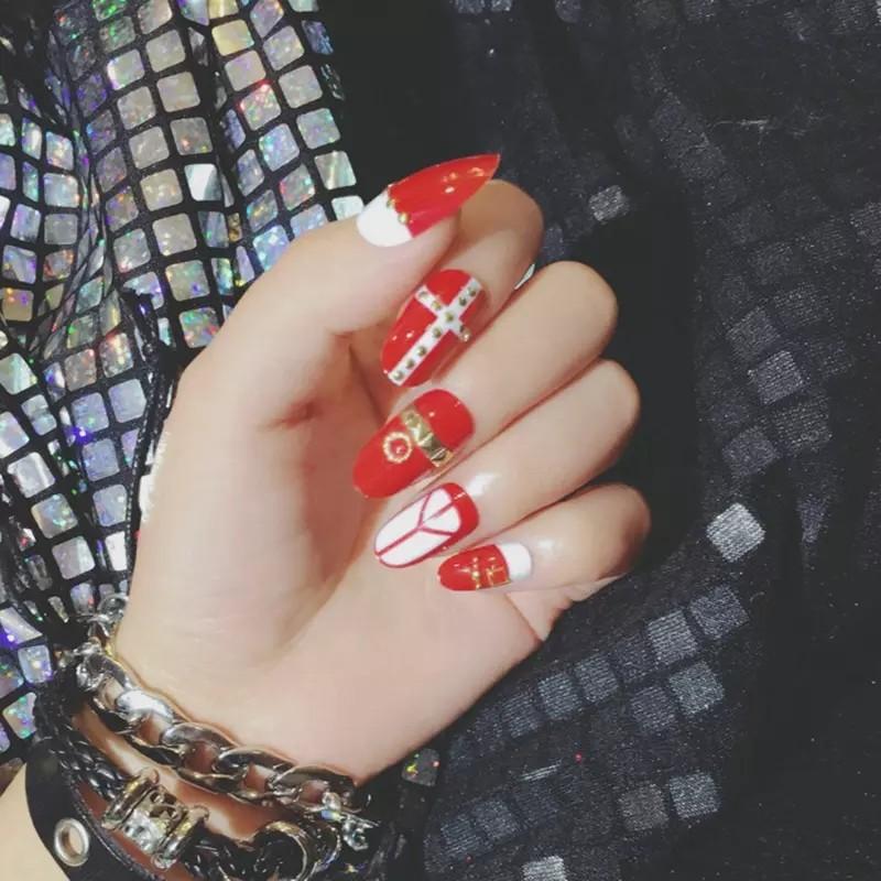 Almond Long Size Fake Nails Bride Wear Diy Nail Art Fashion Round Head Press On Nails 24 Pcs Tips Red Fake Nails With Glue Health Beauty Hand Foot Care On