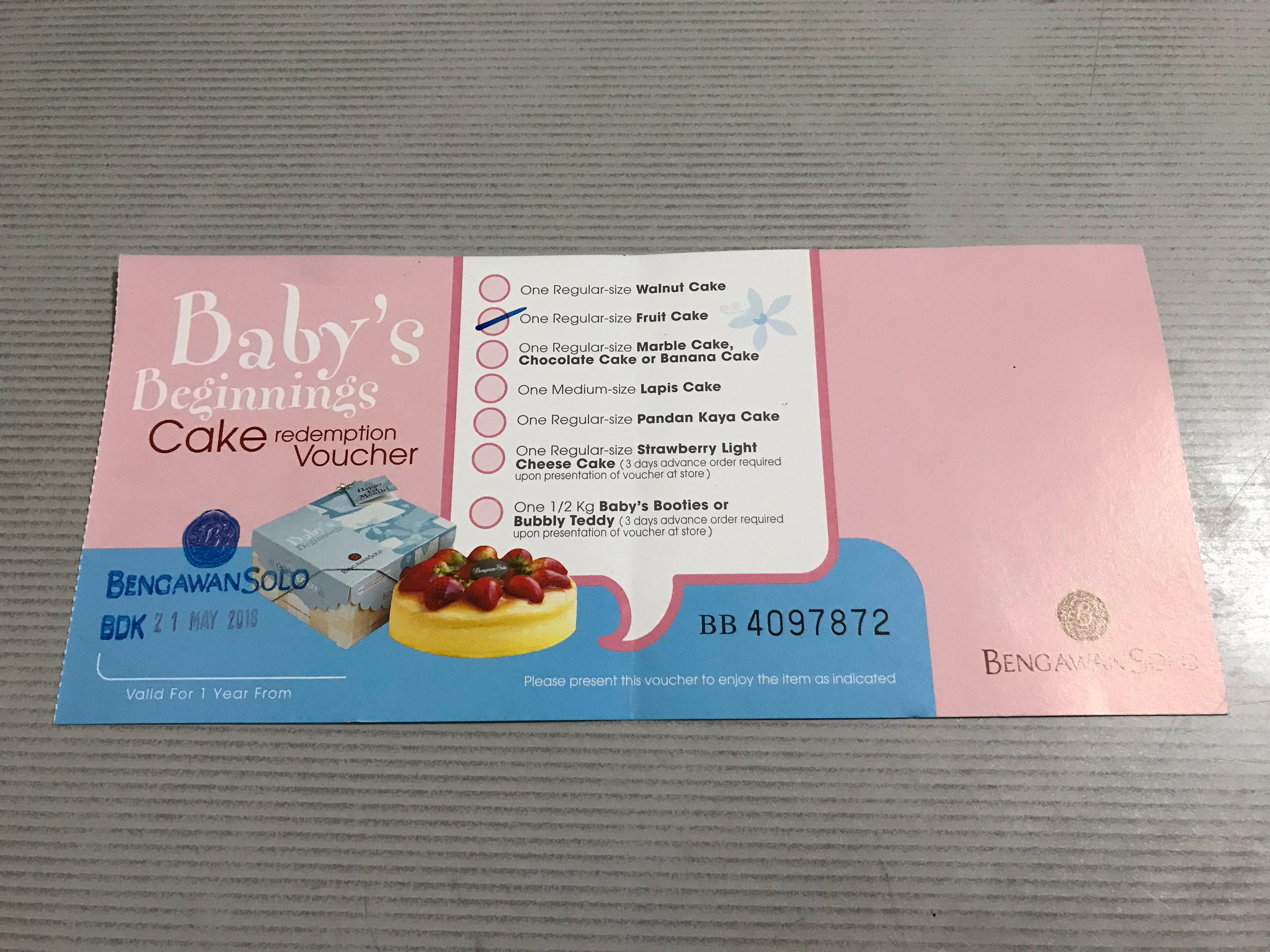 Bengawan Solo Fruit Cake Voucher, Tickets & Vouchers, Vouchers on Carousell