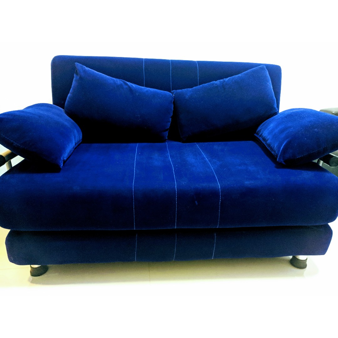 Blue Fabric Sofa Bed (2 seater), Furniture & Home Living, Furniture