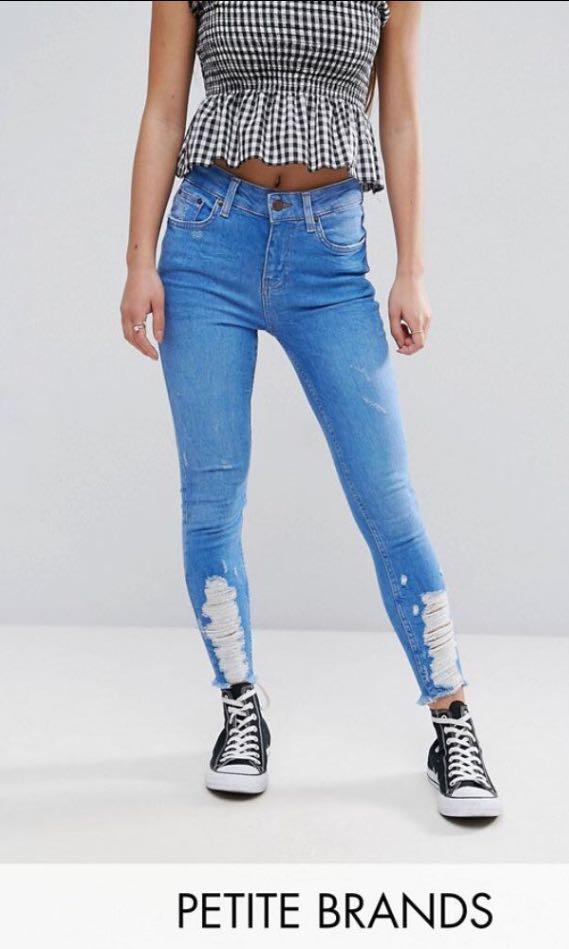 bright blue ripped jeans