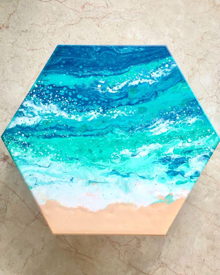 Hexagon Seascape 40cm Acrylic Painting Design Craft Art