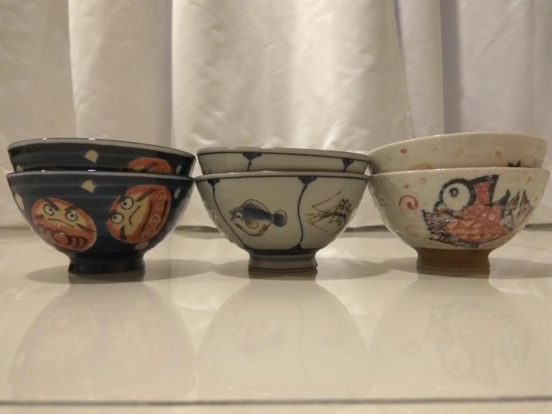 Japanese Rice Bowl Set of 6 Made in Japan, Furniture & Home Living