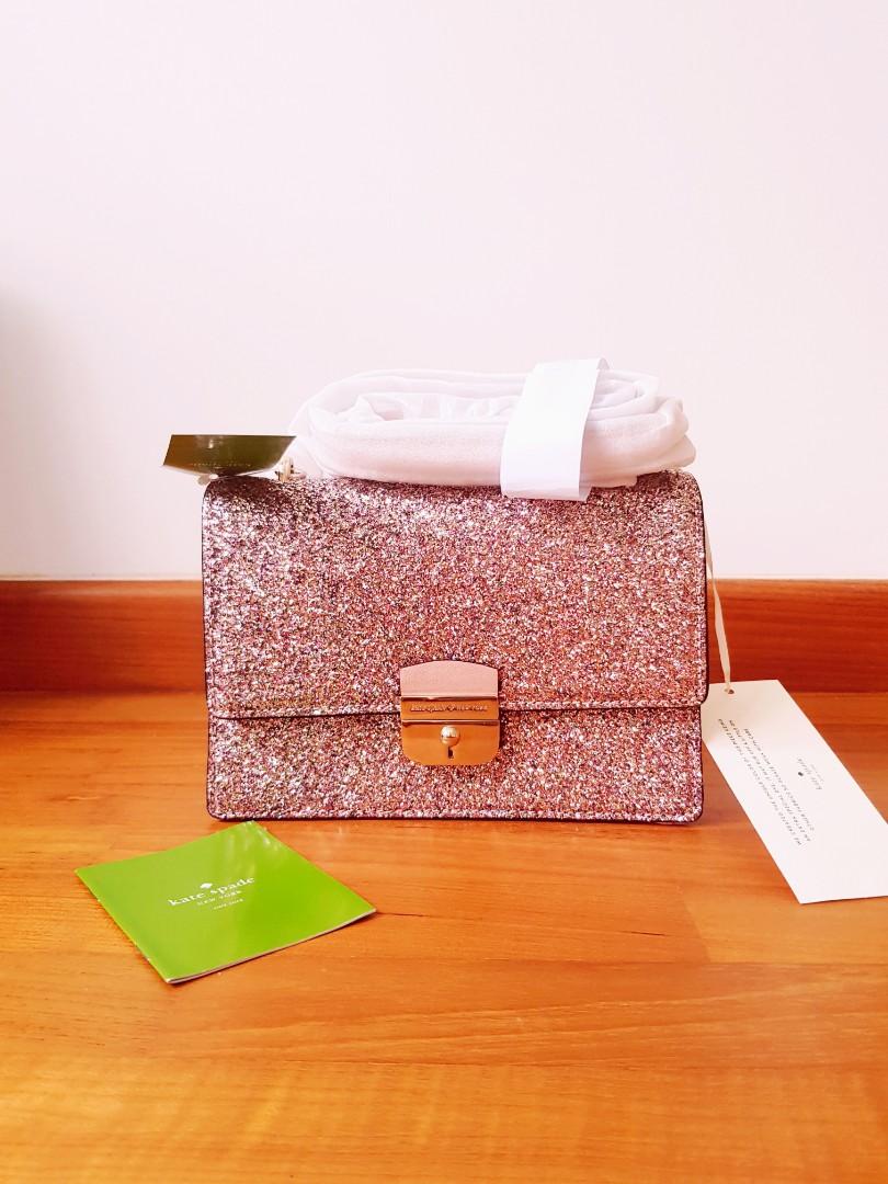 rose gold glitter kate spade purse