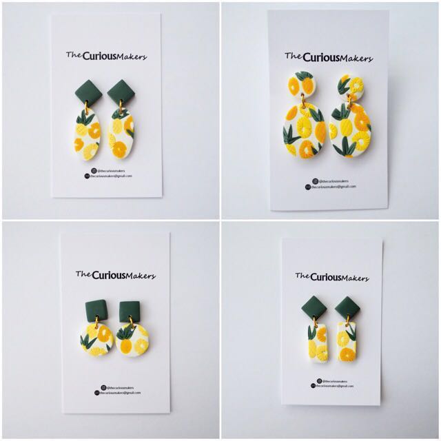 Pineapple Handcrafted Polymer Clay Earrings Women s Fashion