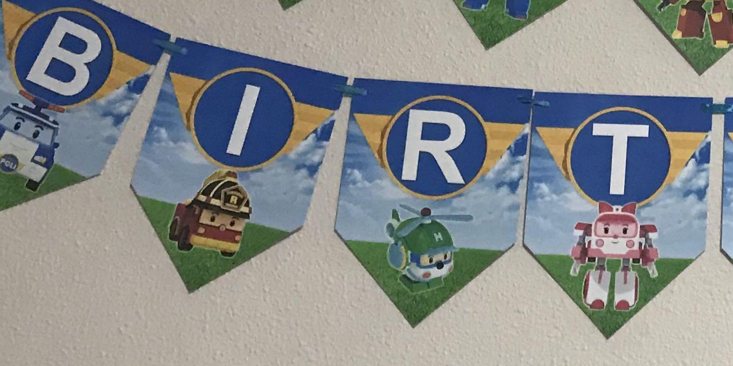 Poli Robocar flag banner- Happy Birthday, Design & Craft ...
