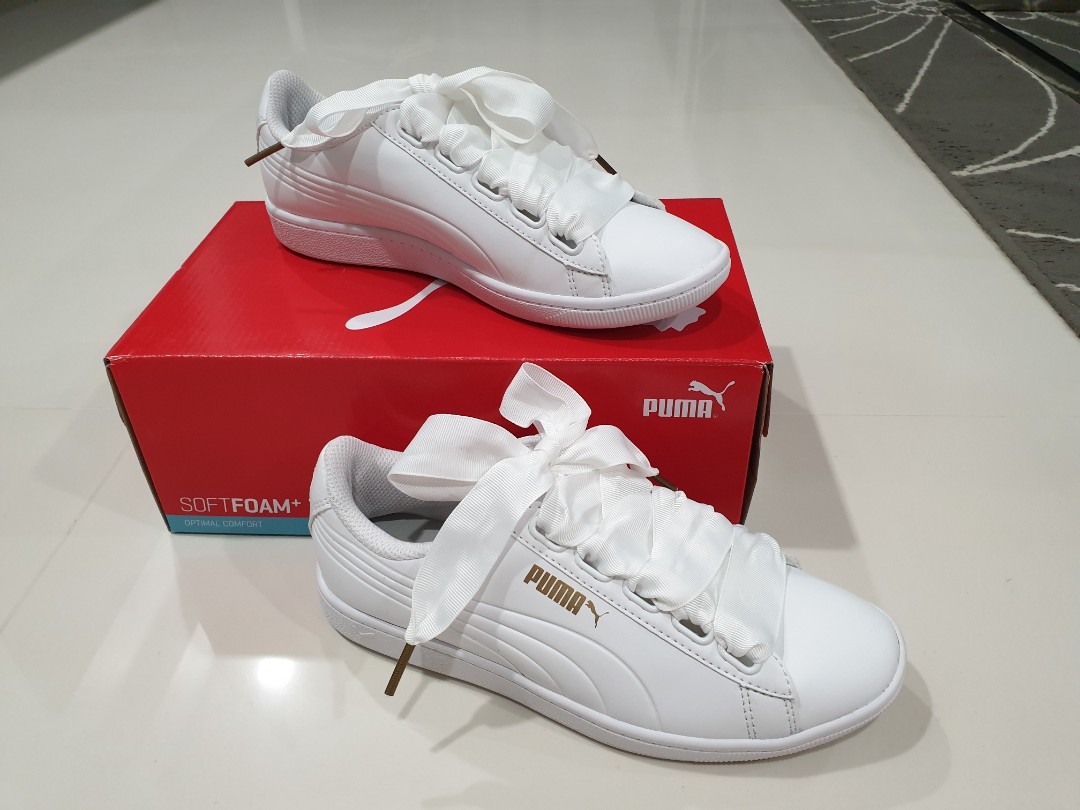 puma white ribbon sneakers