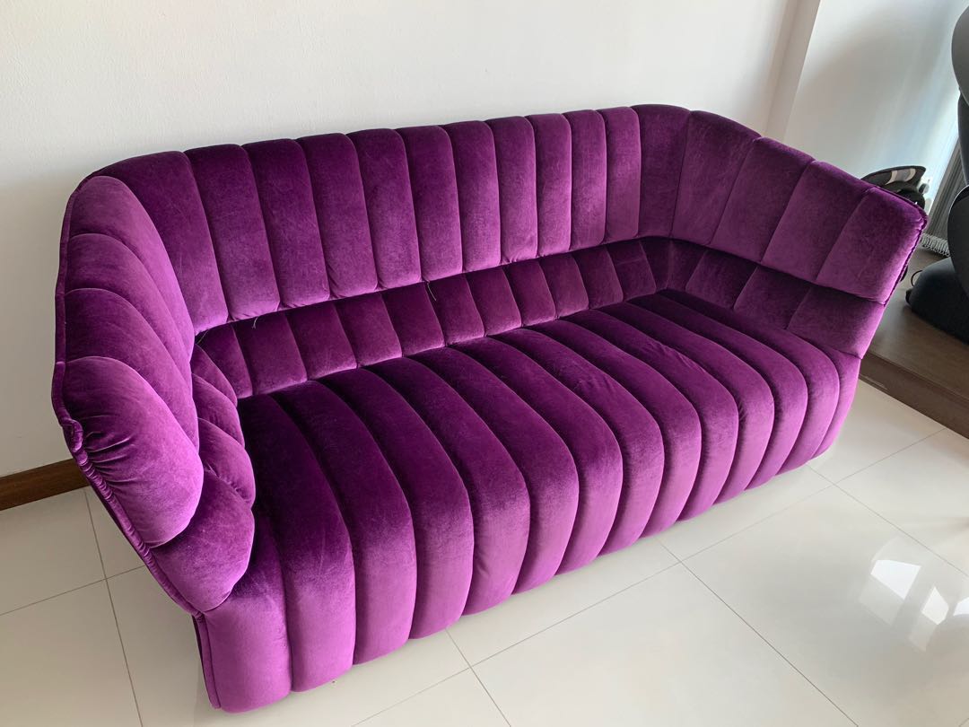 Purple Velvet Sofa, Furniture & Home Living, Furniture, Sofas on Carousell