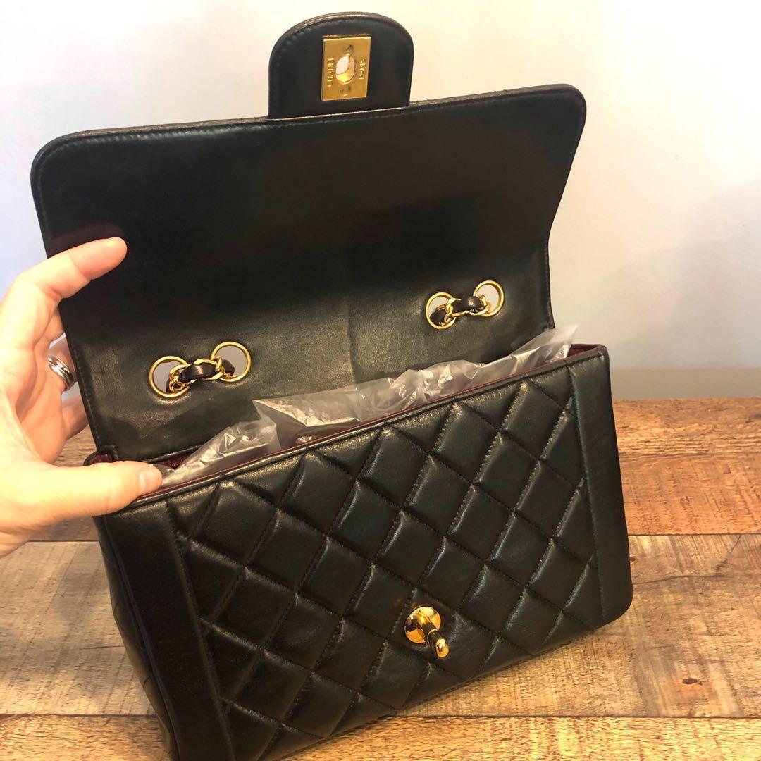 RESERVED Authentic Chanel Diana Classic Style Single Flap Double Chain bag  w 24k Gold hardware, Luxury, Bags & Wallets on Carousell