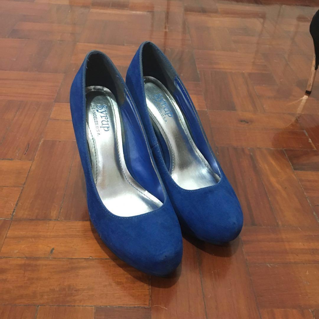 Shoes Heels Suede Royal Blue Platform 