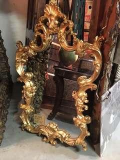 43” x 30” Gold ROCOCO Frame Mirror Antique Vintage Italian Style Ornate carved wood