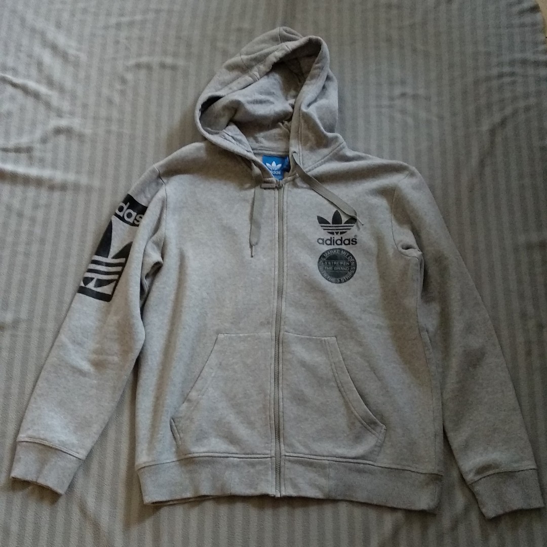 adidas trefoil zip hoodie grey Fesyen Pria Pakaian Baju Luaran