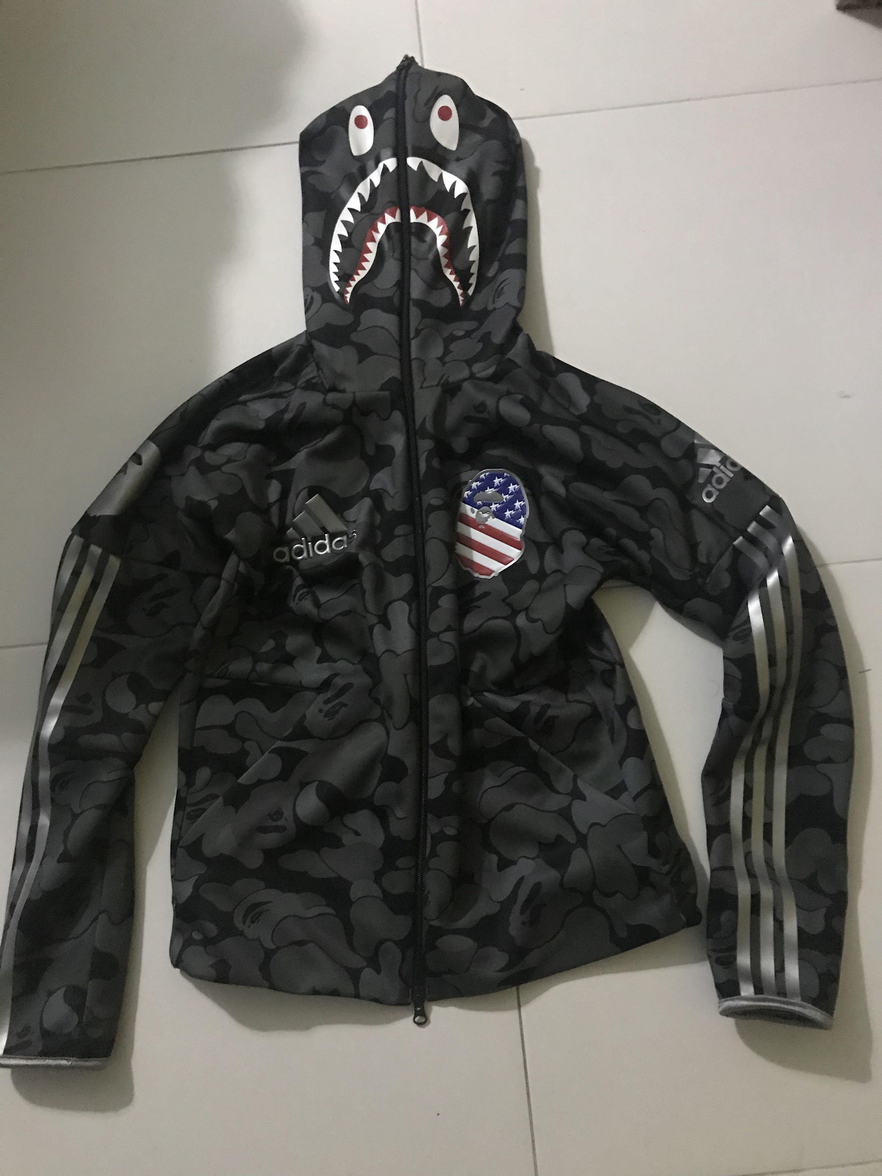 bape x adidas sb shark hoodie black