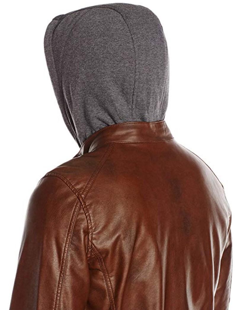 Mens faux leather sales jacket with hoodie