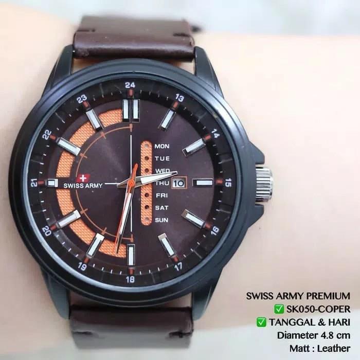Jam Tangan Swiss Army Tali Kulit Tanggal Aktif Grosir Ecer Premium