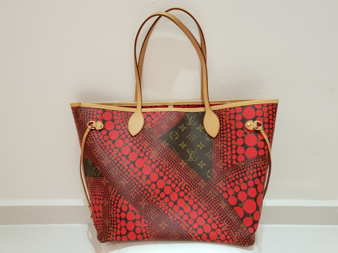 Louis LV Neverfull Yayoi Kusama Red Waves MM, Luxury, Bags & Wallets on Carousell