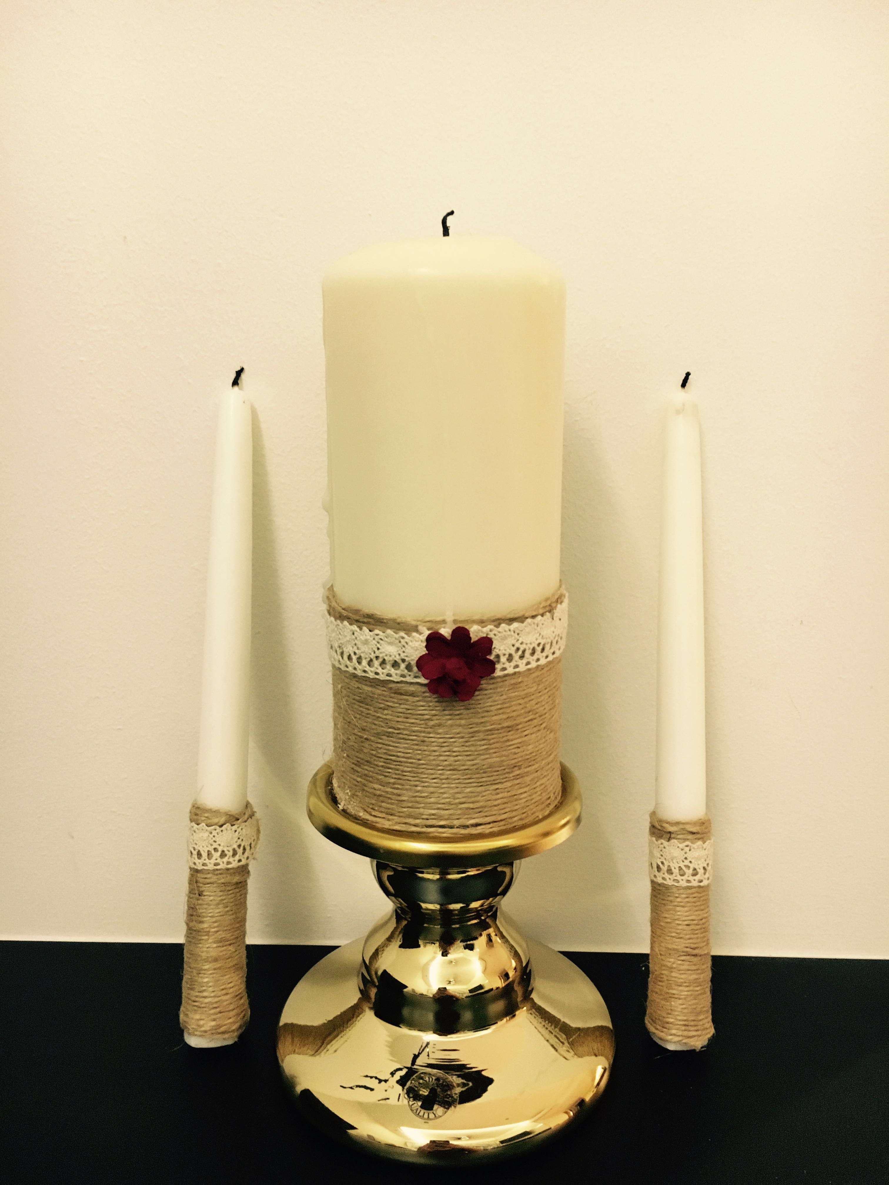 Matrimonial Wedding Unity Candle With Gold Candle Holder Design