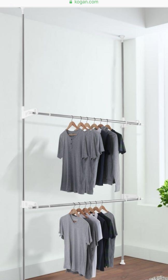 Ovela Telescopic Pole Wardrobe Clothes Hanging Rail Pop Up Home