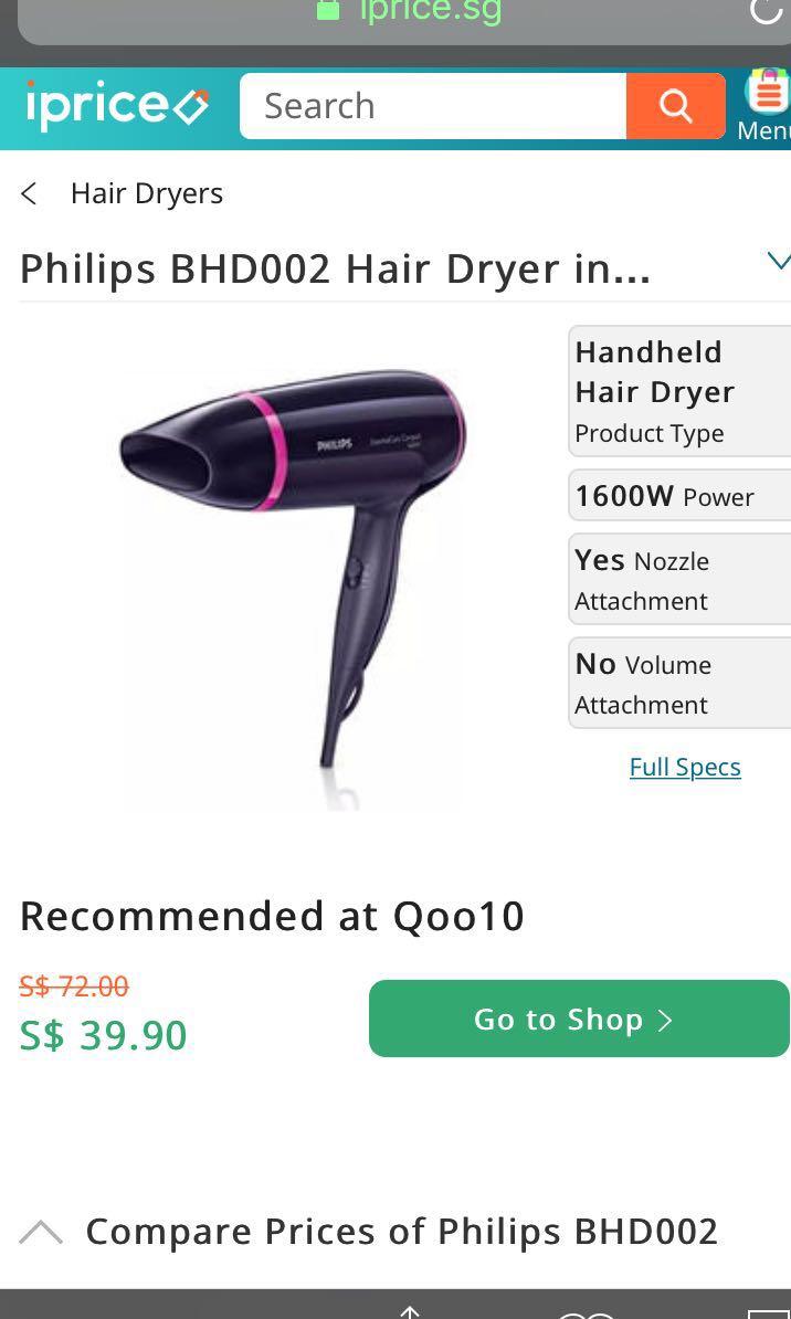 Philips Essential Care Hair Dryer(BHD002), Beauty & Personal Care, Hair on  Carousell