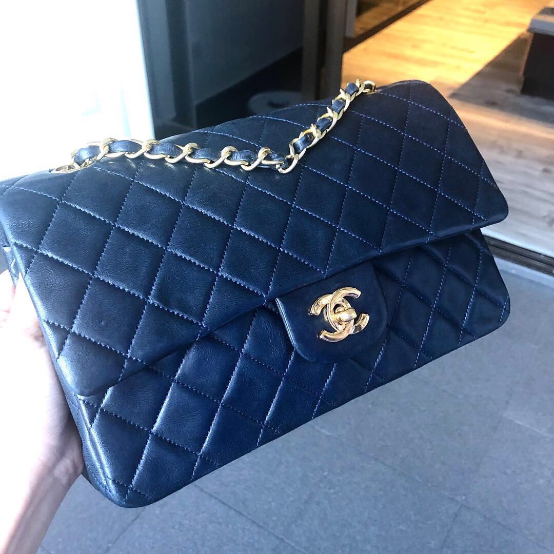 RESERVED Authentic Chanel Navy Blue Classic Flap Bag w 24k Gold Hardware,  Luxury, Bags & Wallets on Carousell