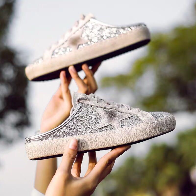 Roughed Up Vintage Glitter Sneaker Mules with a Star