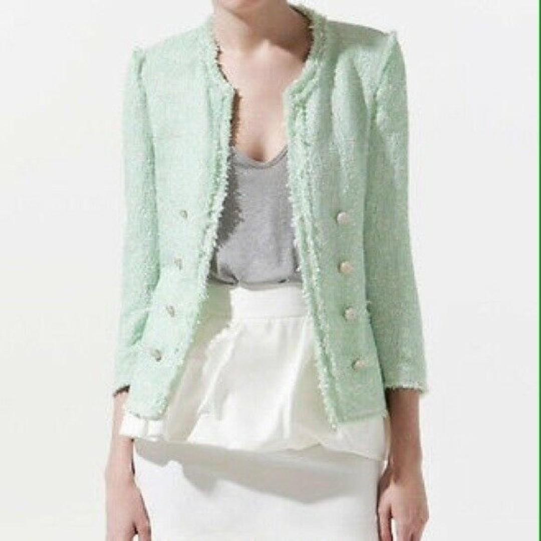 zara green tweed blazer
