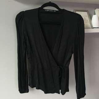S Zara Satin Wrap Blouse