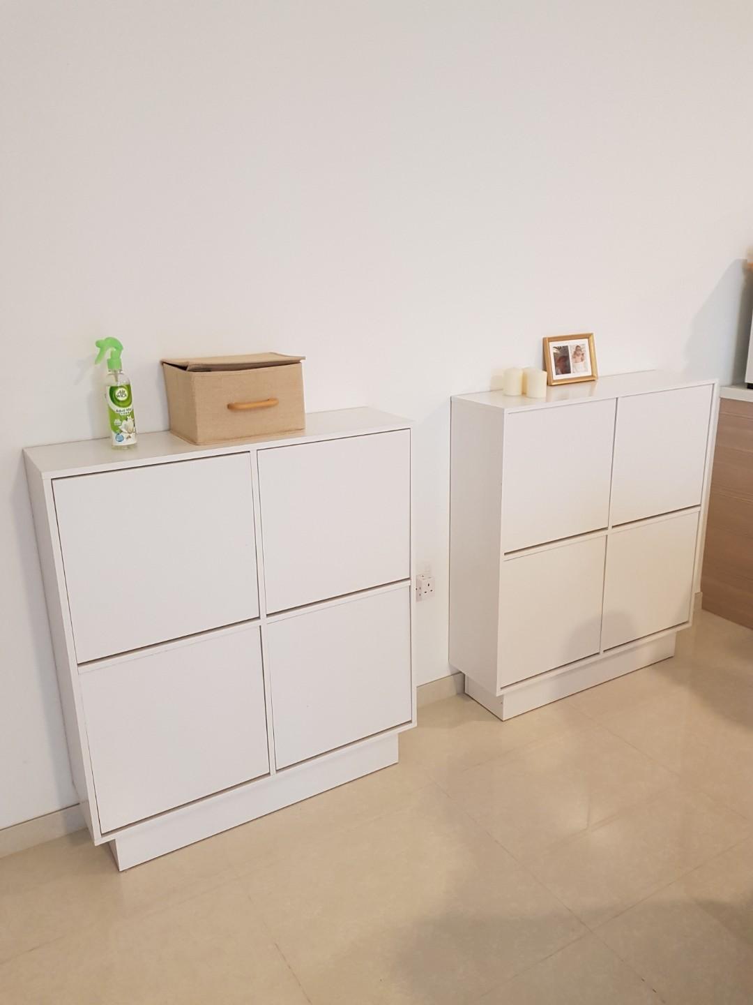 2x Big White Modern Shoe Rack Cabinets Drawer For 32 Pairs