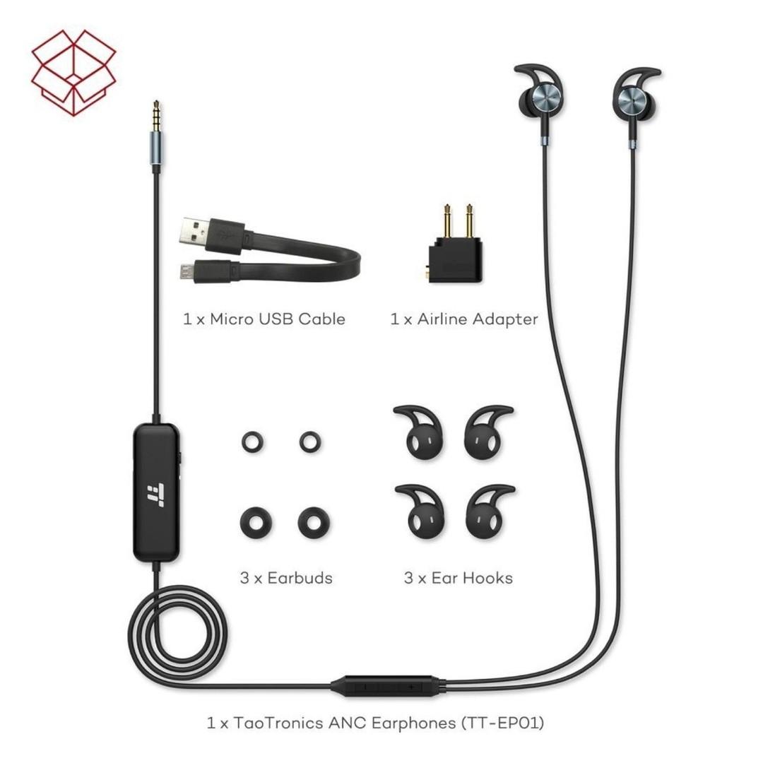BNIB TaoTronics TaoTroics ANC Wired Earphones with 15 Hours Playtime Built in Microphone TT EP01 Brand New Boxed