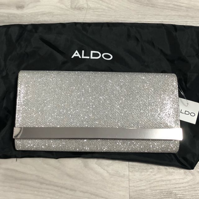 BNWT Aldo glittery silver clutch with sling Women s Fashion Bags