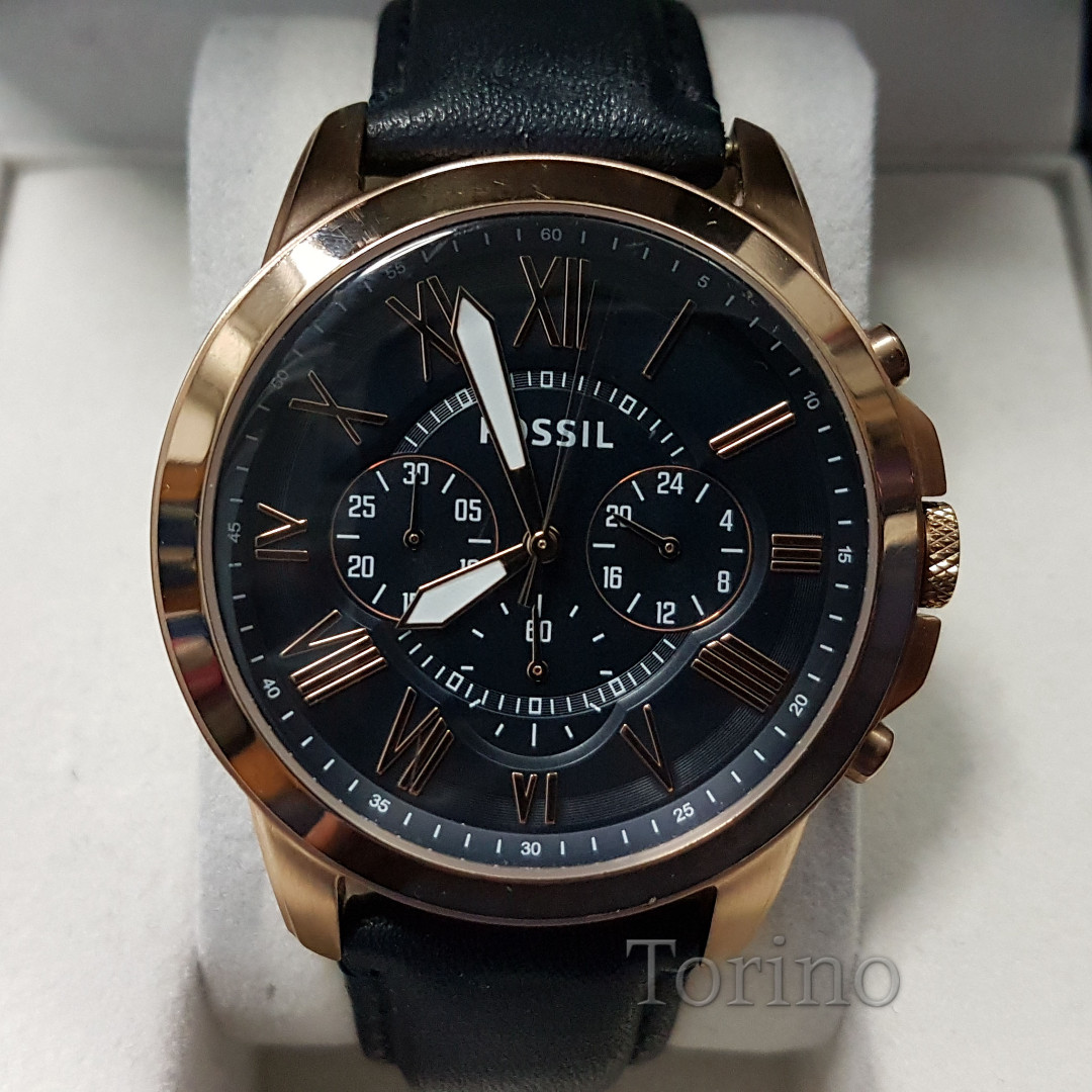 Fossil Men s Grant Chronograph Navy Leather Strap Watch FS4835