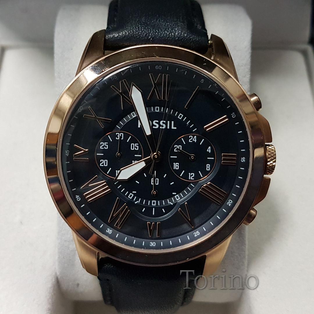 Fossil Men s Grant Chronograph Navy Leather Strap Watch FS4835 Mobile Phones Gadgets Wearables Smart Watches on Carousell