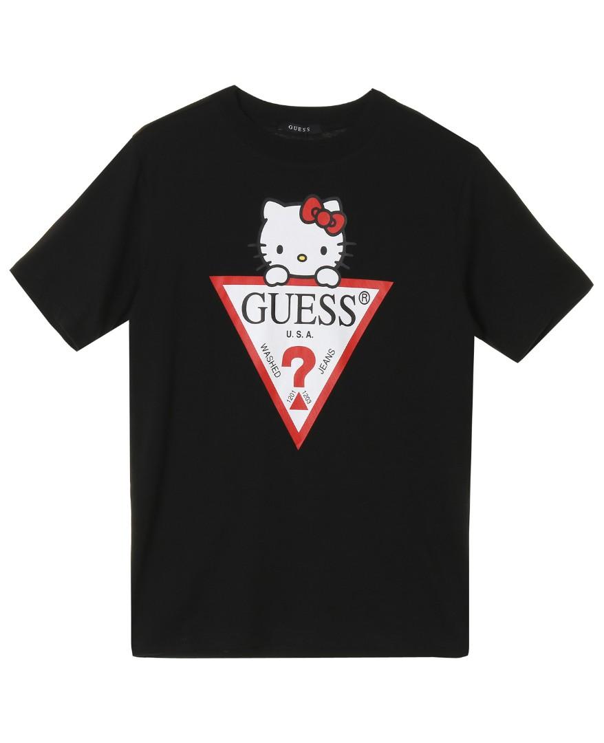 Guess x Hello Kitty Triangle Logo Oversized Tee Women s Fashion Tops Shirts on Carousell