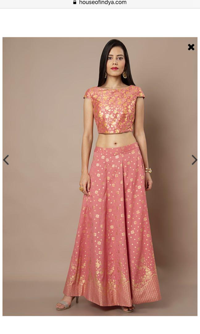 House Of Indya Lehenga Choli In Coral Gold Foil Floral Women S