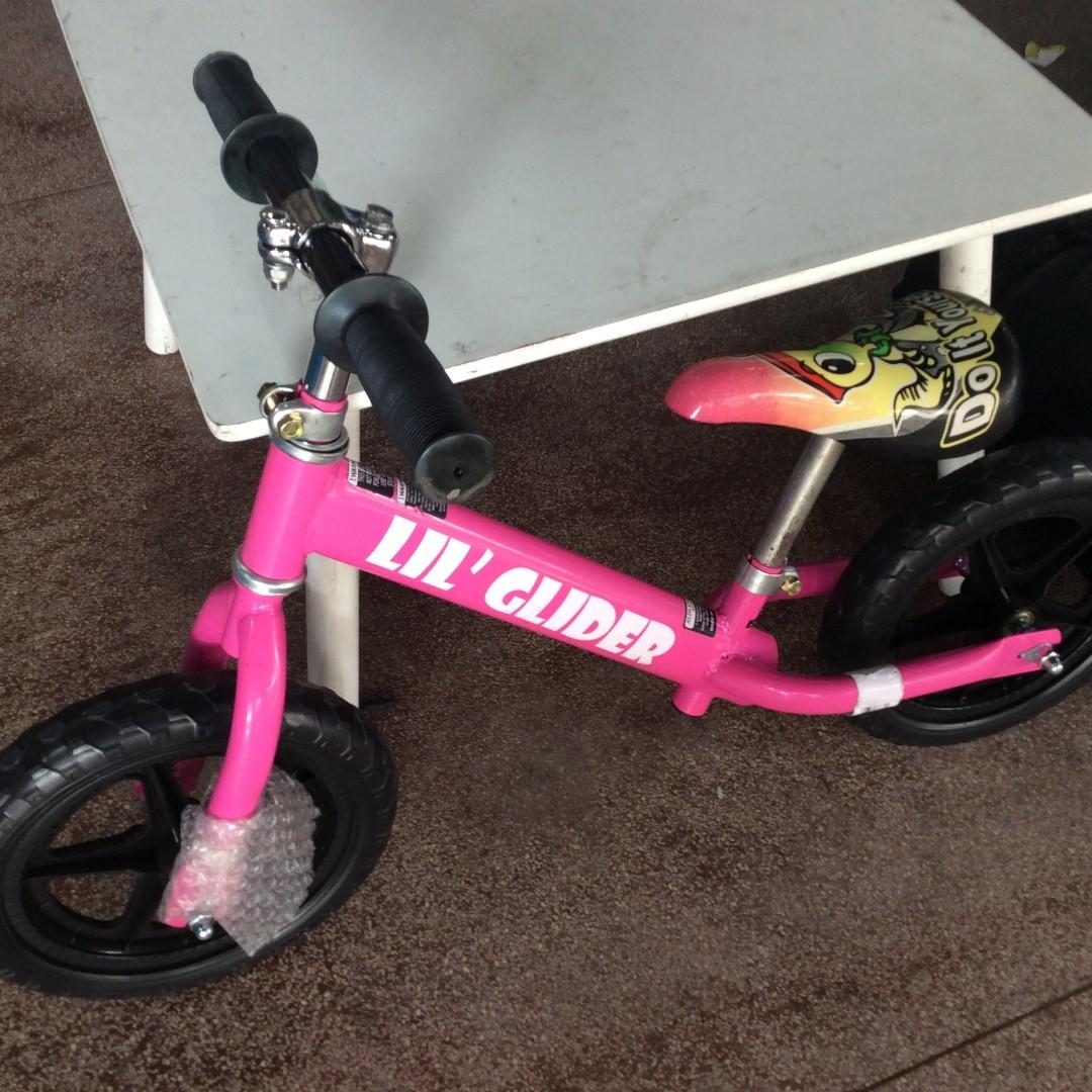 Lil Glider Balance Bike Pink Cartoon Seat Black Handle Sports