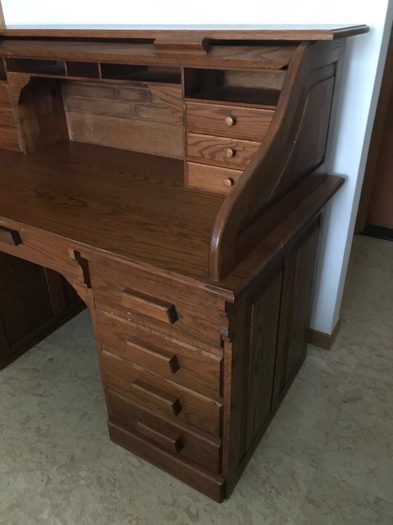 Oak Wood Roll Top Desk Furniture Home Decor Antiques On Carousell