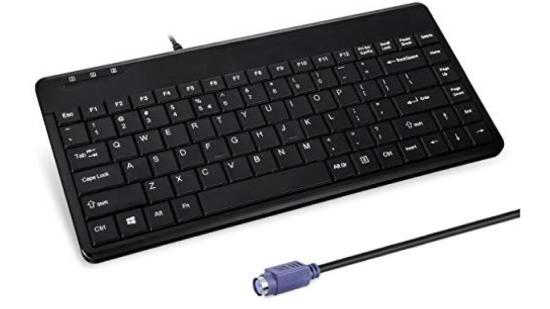 Perixx PERIBOARD-409P Mini Keyboard - PS2 Interface - 12.40x5.79x0.79 Inch  - Piano Finish Black - US English Layout