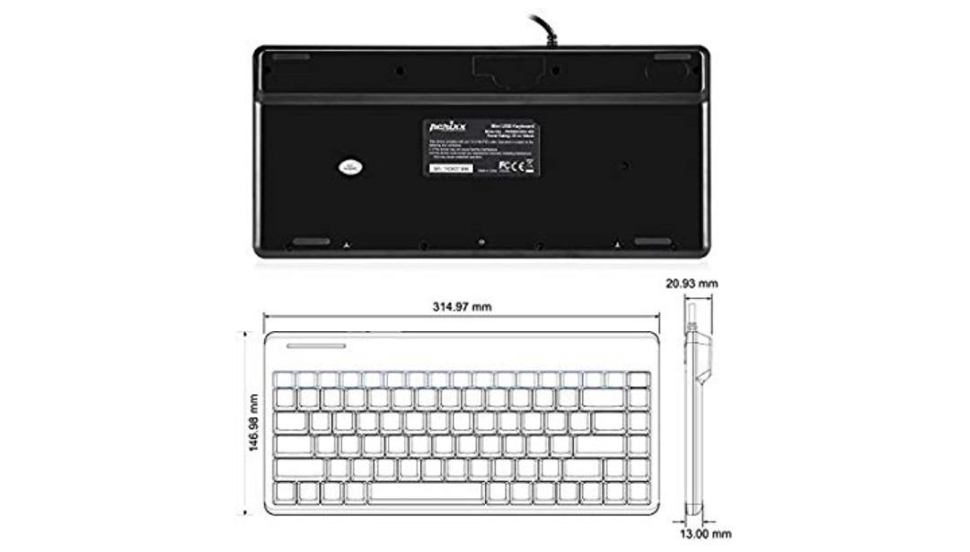 Perixx PERIBOARD-409P Mini Keyboard - PS2 Interface - 12.40x5.79x0.79 Inch  - Piano Finish Black - US English Layout