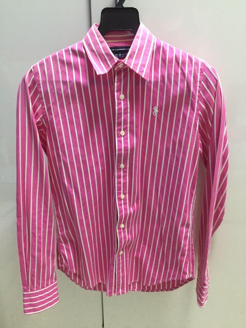 pink and white striped ralph lauren polo